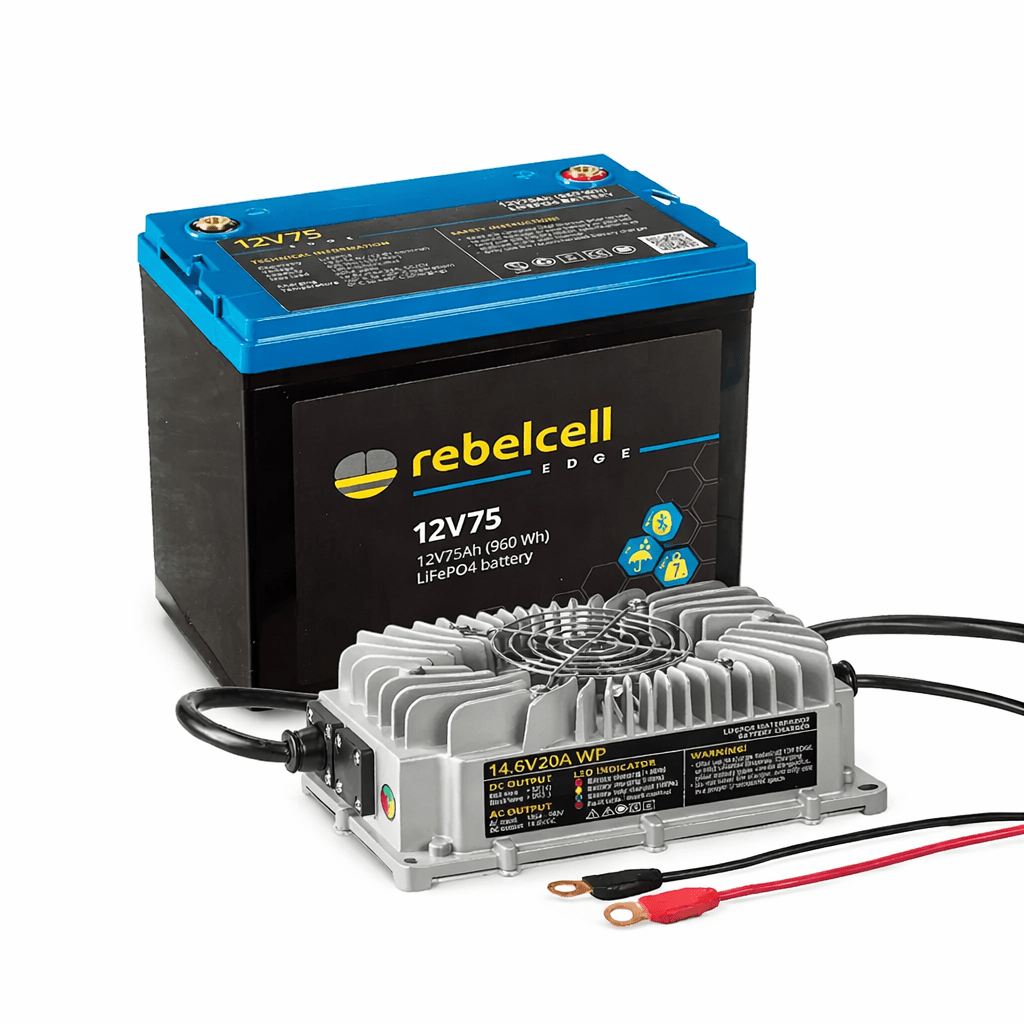 12V75 EDGE (960 Wh) cu încărcător 14.6V20A LiFePO4 rezistent la apă